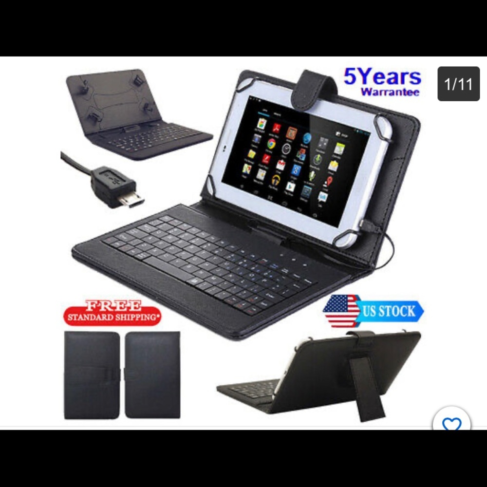 Kamor | Black Leather Tablet Case | Micro USB Keyboard 10” Travel Laptop Tablet